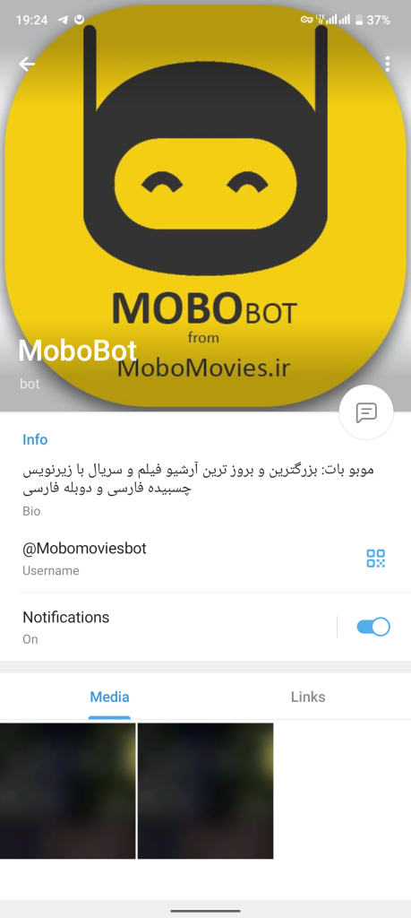 اسکرین شات از پروفایل ربات موبوبات تلگرام - Mobobot