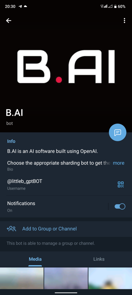 پروفایل ربات هوش مصنوعی b.ai در تلگرام